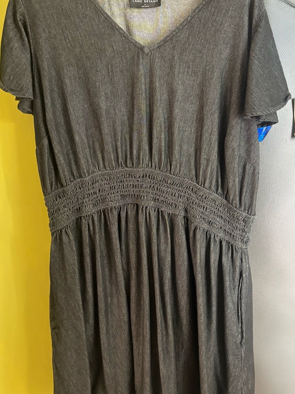 Lane Bryant Charcoal V-Neck Smocked Waist Midi Dress
